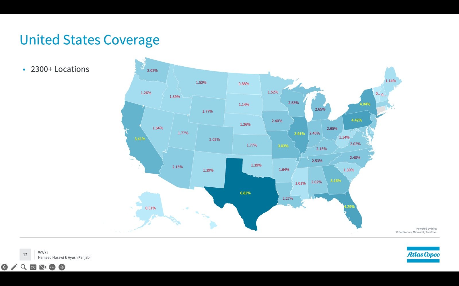 Atlas Copco AED research — regional exposure map